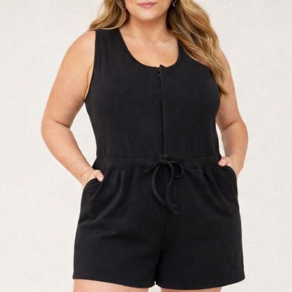 Arula Shorts Romper Sleeveless Black Soft Knit Lounge Play One Piece Size X | XL